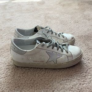 silver metallic hi-star golden goose platforms